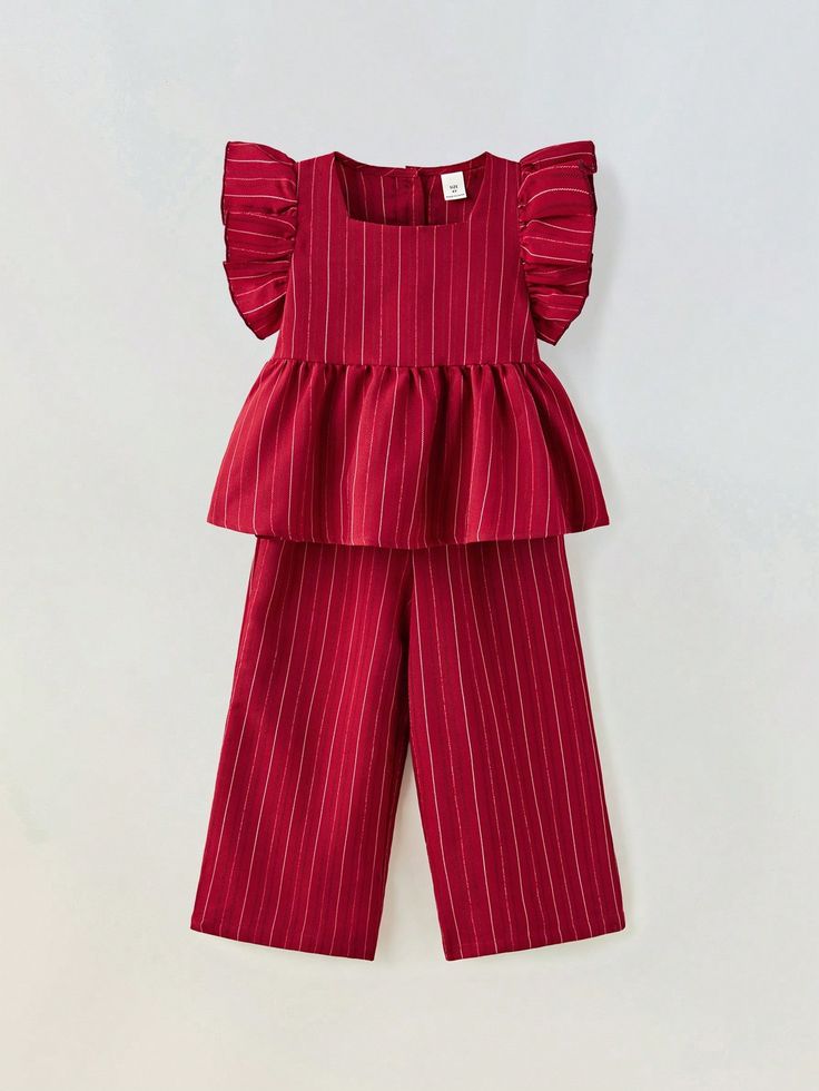 2pcs_Set Young Girl Casual Square Collar Cap Sleeve Shirt And Pants Set